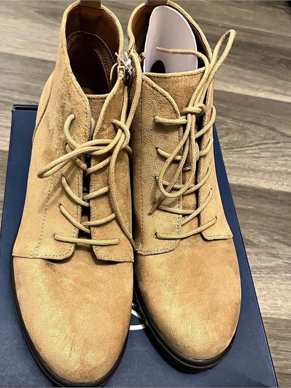 White Mountain lace-up lug-sole booties,